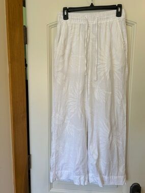 Joie White Textured Drawstring Wide-Leg Pants